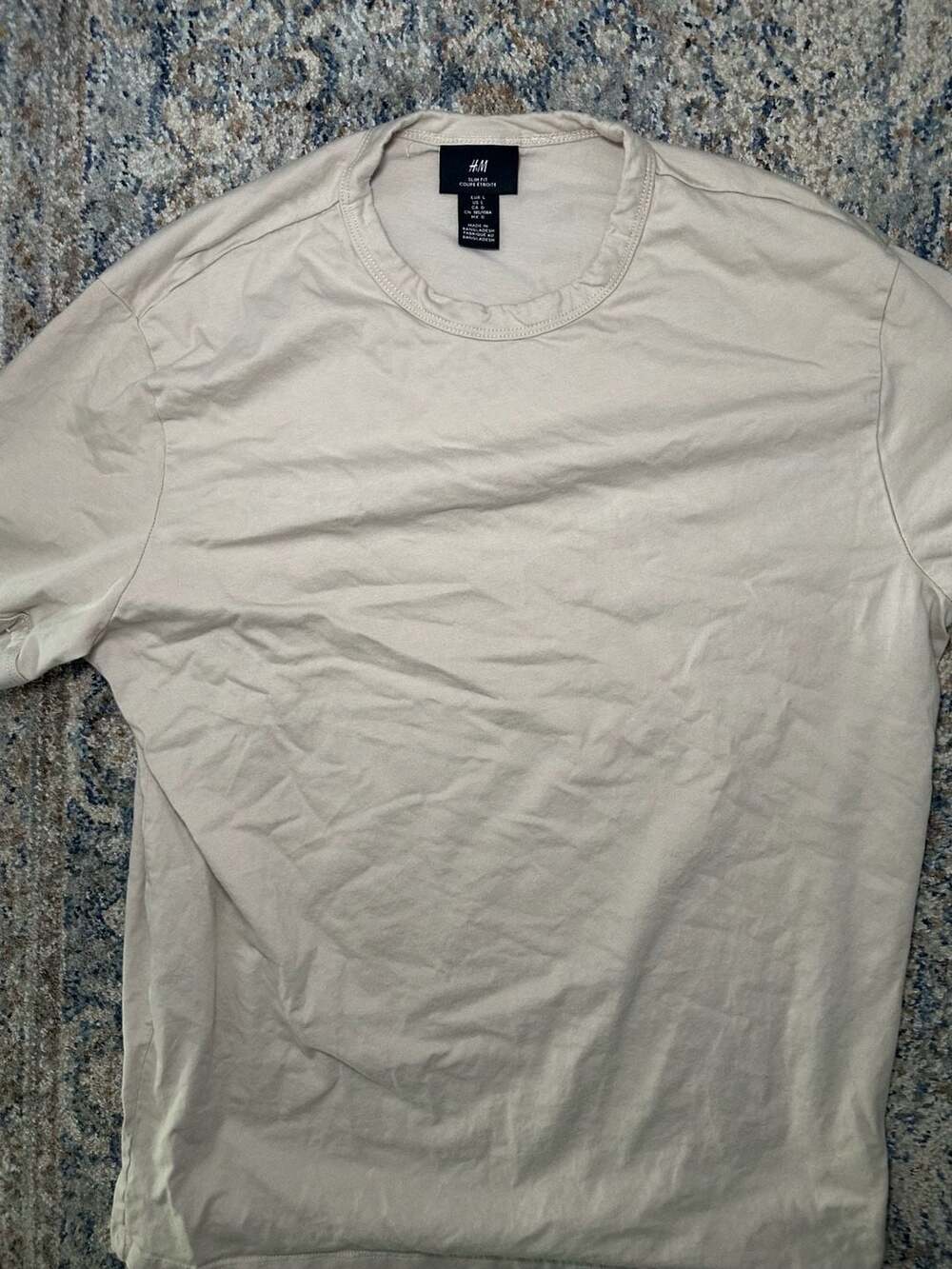 100% Cotton H&M Slim Fit Light Beige Cotton T-Shirt